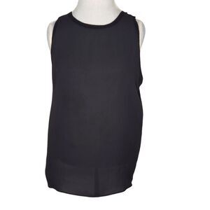 LOFT Black Mixed Media Sleeveless Back Button Keyhole Tank Size XL
